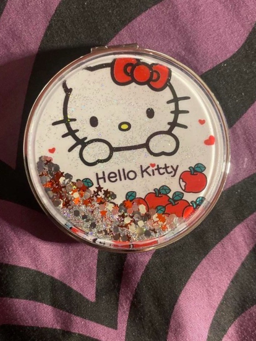 Hello Kitty Sparkling Apple Pocket Mirror - White, Red & Silver